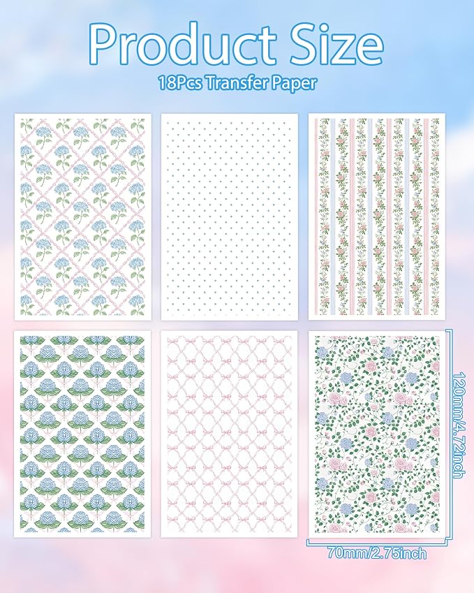 Flowers Polymer Clay Transfer Paper - 18 Pcs Spring Floral Gingham Polka Checkerboard Clay Transfer Sheets for Earrings Jewelry Making