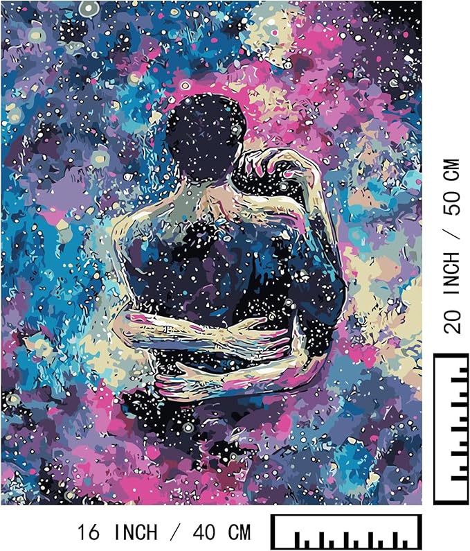 BAISITE Paint by Numbers Kit for Adults Beginners,16" Wx20 L Canvas for Painting Kits for Adults in Colorful Box-Cosmic Hug 8217-Already Stretched on a Wooden Frame
