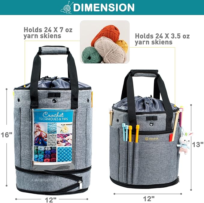 MYBAGZING Expandable Crochet Bag-Knitting Bag Yarn Storage Yarn's Organizer and Crochet's Tote Yarn Holder for Crocheting, Craft Accessories, Suppliers, Needles With Drawstring Closure-Ideal Gift