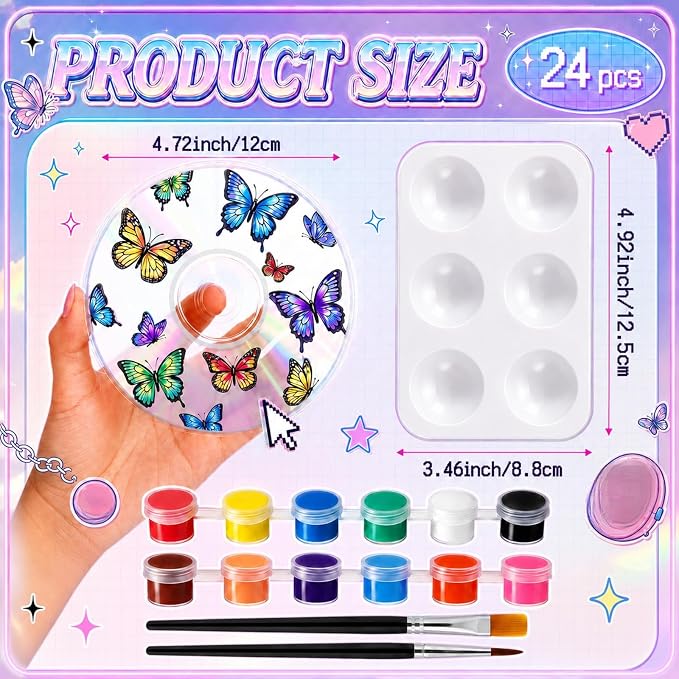Sabary 29 Pcs DIY CD Painting Kit Painting Gift Include 24 Pcs 4.72'' Blank Cds 12 Colors Acrylic Paint with 2 Brushes Ideal for CD Art Craft Kit for Creative Projects Home Decor Activities (Clear)