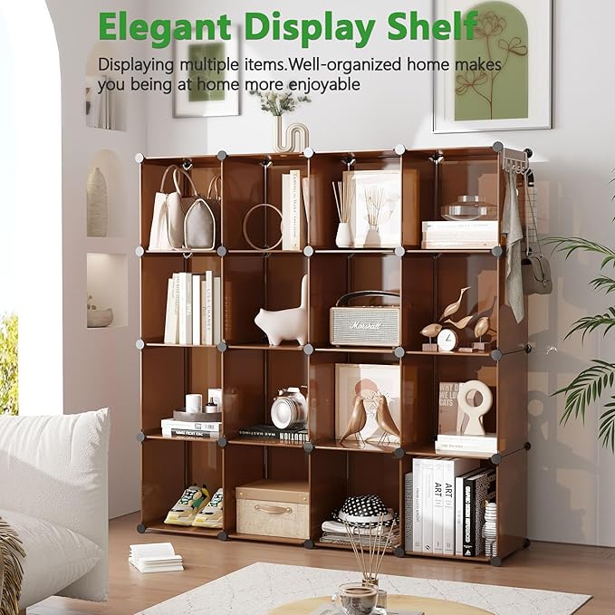 C&AHOME 16 Cube Storage Organizer Cube Shelves Units Storage Cubes, Brown