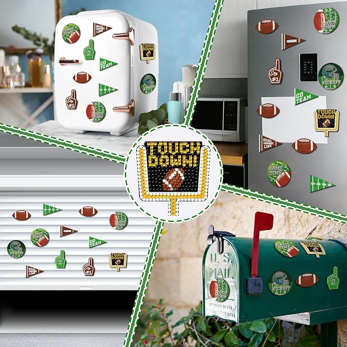 Zonon 12 Pcs Football Diamond Art Magnets Kit, DIY Crystal Fridge Decor | Sports Theme Diamond Painting for Adults, 5D Crystal Craft for Refrigerator Decoration, DIY Activity with Magnetic Stickers