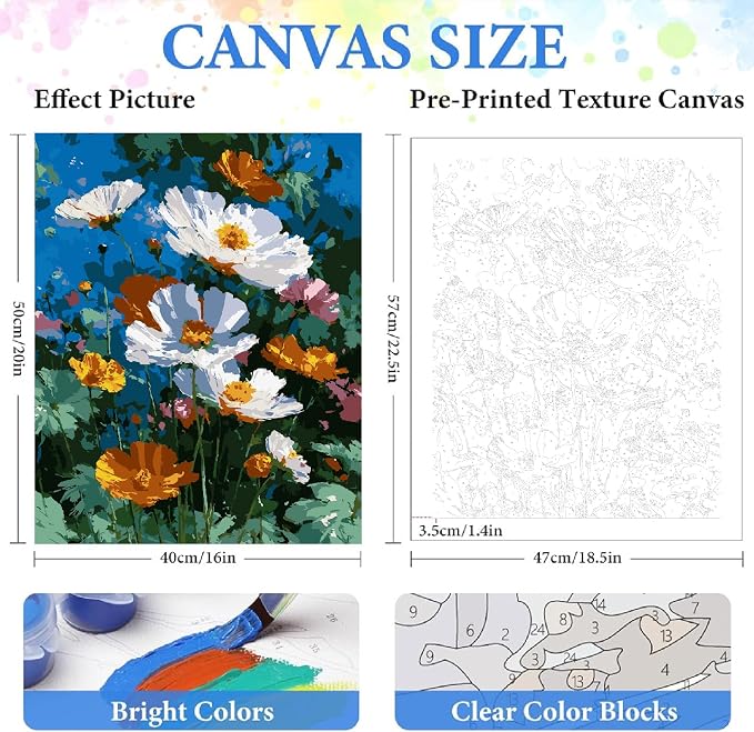 ZRIZQ Flowers Paint by Numbers Kit for Adults Beginner,Daisy, 16x20
