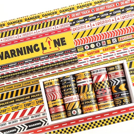 icceemee 30 Rolls Warning line Theme Washi Tape Set, Writable Decorative Tapes for Scrapbooking, Junk Journal Supplies, Bullet Journaling, 0.6"x79" per Roll