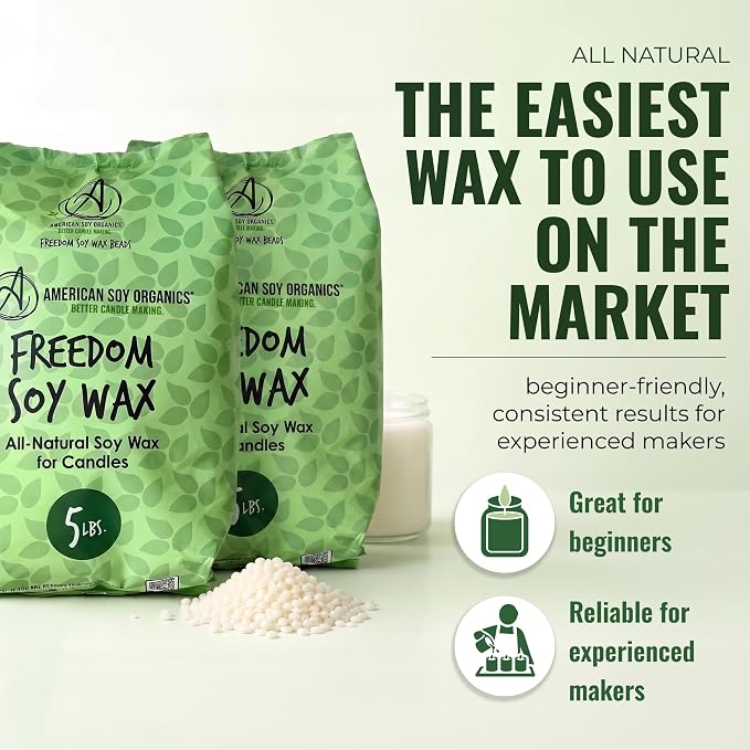 American Soy Organics Freedom Soy Wax Beads, All-Natural Candle Wax, 10 lbs | DIY Candle Making Supplies Ideal for Container Candles, Tealights & Wax Melts, Paraffin-Free, Beeswax-Free, Microwavable