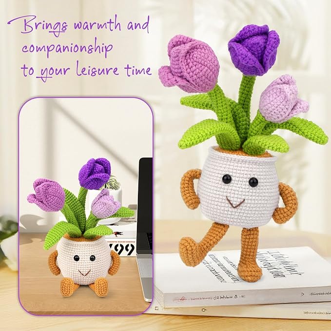 Nitlak Crochet Flower Potted Plant Gift, Positive Emotional Crochet Kit