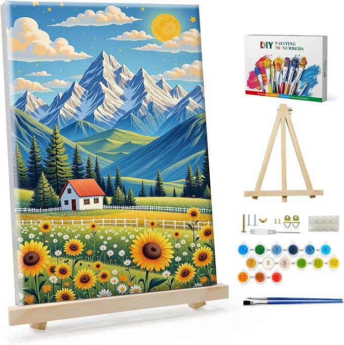 SparkGlow Framed Paint by Numbers Kit for Adults Landscape, 8×12 Inch | Mountain Painting by Numbers, Premium Materials, Number Painting for Gift, Home Decoration, Relaxing and Joyful