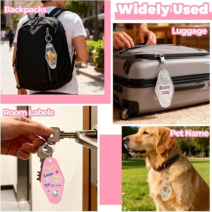 LOTMER 20/30/40/80 PCS Hotel Keychain Blank with Key Rings, 60 Colors Motel Key Chains for DIY Keychains