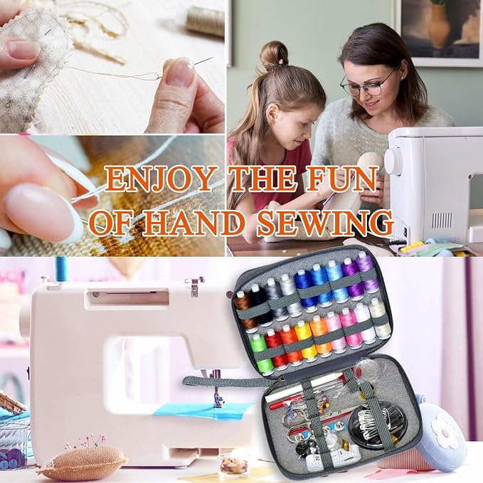 Sewing Kit with Case Portable Sewing Supplies for Home Traveler, Adults, Beginner, Emergency, Contains 18 Sewing Thread, Scissors, Needles, Measure etc (Grey）