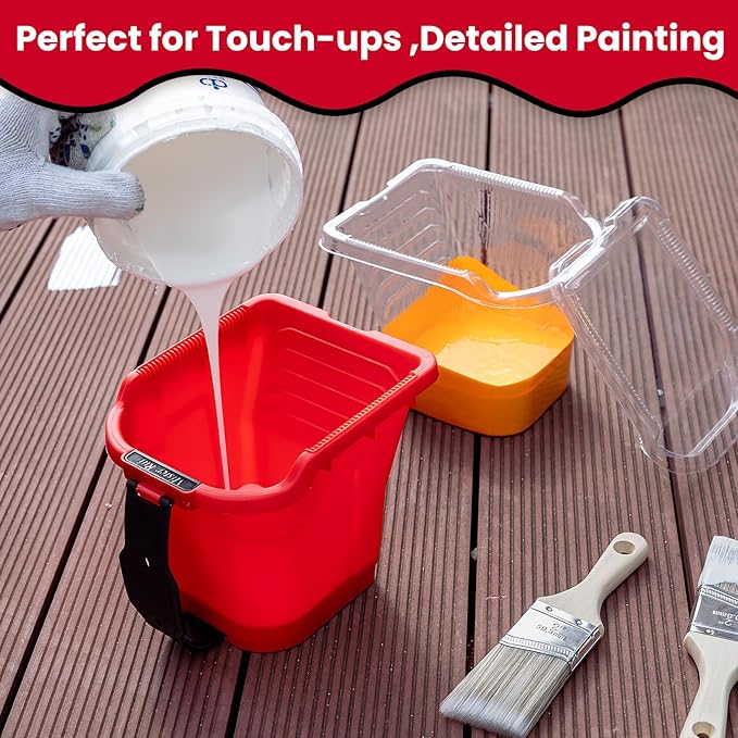 Mister Rui Paint Brushes Paint Cup with Hand Held Paint Bucket Liner & Lid | 2 Inch Paint Brush with Paint Pail Set, Paint Cup with Handle for Smooth Finish, Wall, Furniture, Trim