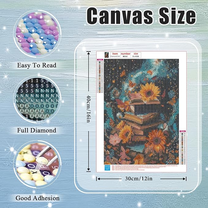 Amaieuin Books Diamond Art Kits for Adults Beginners,Sunflowers Diamond Painting for Adults Beginner,DIY Full Drill Round 5D Diamond Paintings Crafts for Home Wall Decor and Gifts 12x16in