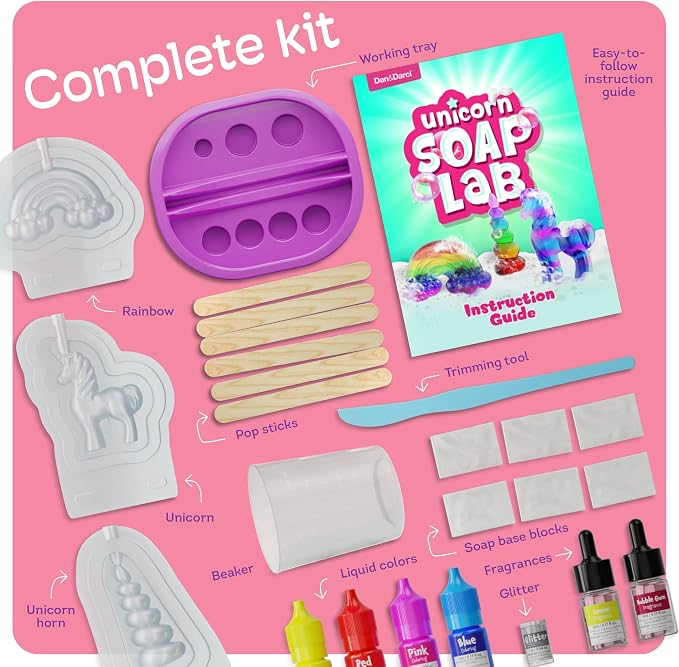 Unicorn Soap Making Kit for Kids - Girls Crafts DIY Project Age 6+ Years | Unicorn Girl Birthday Gifts - Science Activity Teenage Gift - Make Your Own Soap - Craft Toys Ages 6 7 8 9 10 11 12 Years