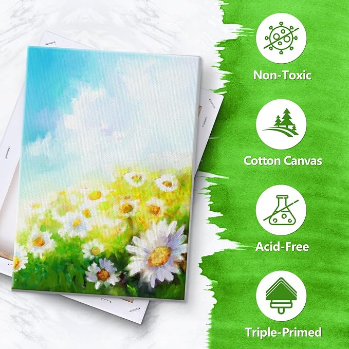 12 Pack Stretched Canvases for Painting, Multi Size Canvas 11x14, 8x10, 5x7, 4x4, Round Canvas with 8x8,10x10, Cotton Primed Paint Blank Canvas for Oil Paint, Acrylic Paint, for Beginners, Artists.