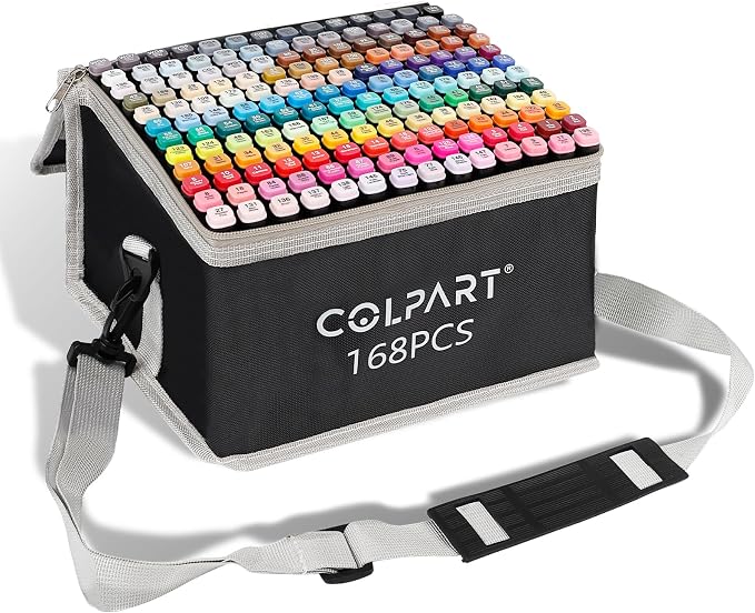 colpart 168 Colors Alcohol Markers Dual Tip Art Markers for Kids Marker Pens with Pen Holder and Carry Bag for Adult Coloring Painting Supplies Perfect for Painting, Coloring, Sketching and Drawing