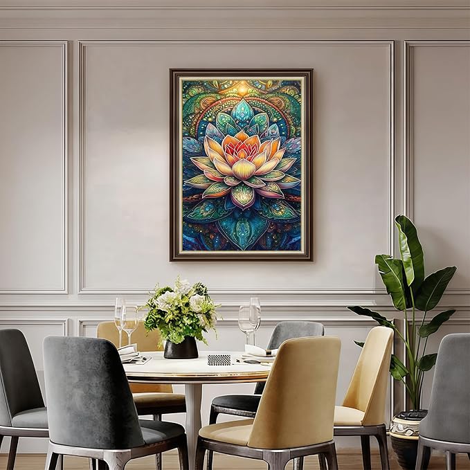 CHWGLFGG 5D Mandala Lotus Diamond Art Kits for Adults Beginners 12x16inch | Floral Diamond Painting Kit, DIY Full Round Drill Paint by Diamonds Dot Gem Art for Adult, Home Wall Decor