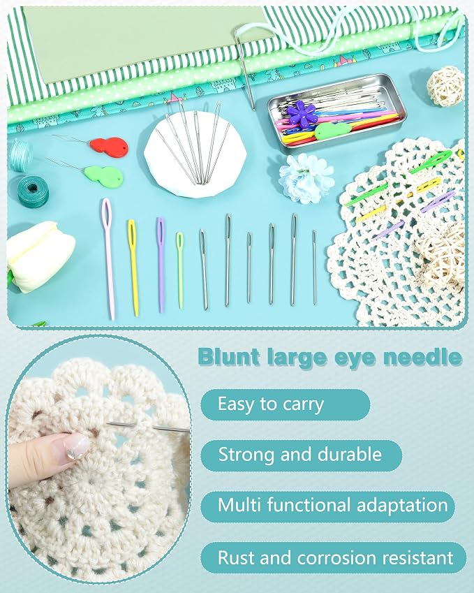 FIVEIZERO 55 PCS Yarn Needles Large Eye for Crochet, 8 Sizes Stainless Steel Yarn Needles & 3 Sizes Plastic Needles for Crochet, Darning, Weaving, and DIY Crafting with Threaders, Needlepoint Kits