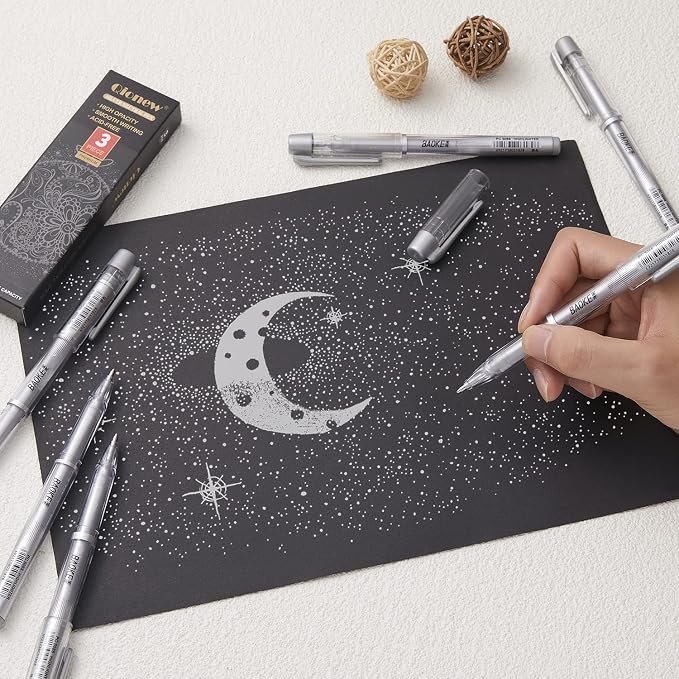 Qionew Silver Gel Pens, 3 Pack, Silver Gel Ink Pen Set for Art Highlight