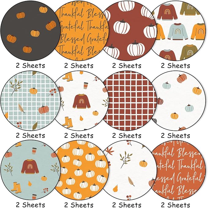 JarThenaAMCS 24 Sheets 6 x 6 Inch Fall Pattern Paper Pumpkin Sweater Double Sided Craft Scrapbook Specialty Paper for Autumn Thanksgiving DIY Card Making Photo Album Journal Decor