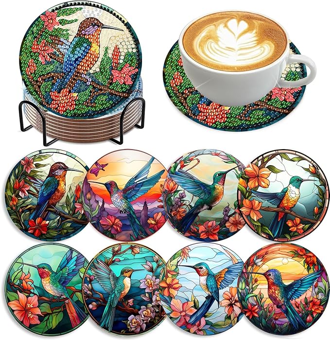 mrpwnle 8 Pack Diamond Art Coasters Kits, Diamond Painting Coasters