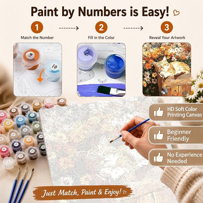AUKELHJ Paint by Numbers Kit for Adults Beginner, Cat, 16X20 Inch | Paint by Number for Adults, Beginner Friendly, High-Definition Color Canvas, Stress Relief, Home Decor, Gifts, Unframed