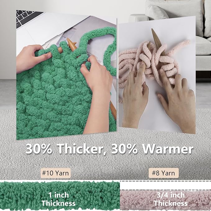 Cozyful Chunky Yarn for Hand Knitting - #10 Chunky Chenille Yarn, Jumbo Big Thick Chunky Yarns for Crocheting, Super Bulky Chunky Knit Blanket Yarns, 8 Skein (22yds 8oz Each Skein), Misty Jungle Green