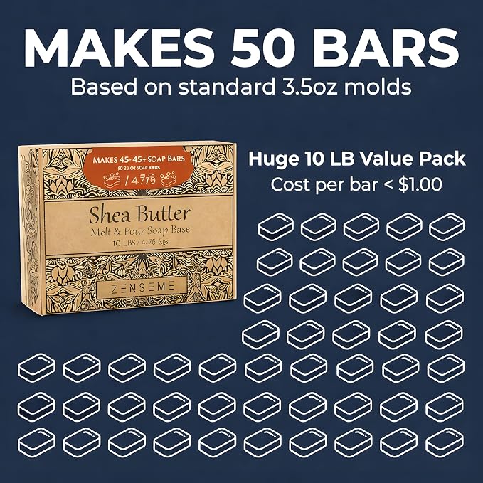 10 LBS Shea Butter Soap Base Moisturizing Melt & Pour Soap Making Supplies | SLS/SLES Free - For Crafting - Easy & Gentle to Cut & Work With for DIY Crafting for Soapmaker