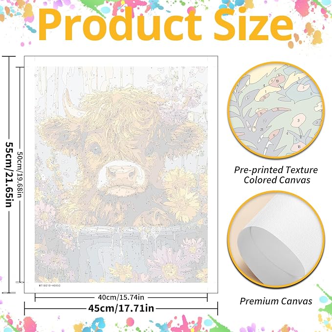 Highland Cow Paint by Numbers Kit for Adults, 16x20 inch | DIY Painting Kits Crafts for Adults, Relieve Stress, Gift, Home Wall Decor