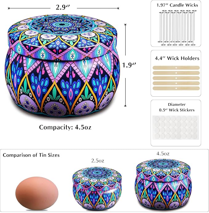 Domivirgo 24 Empty Candle Tins 4.5 oz with Lids - Simple Candle-Making Kit, Includes Wicks, Holders & Stickers, Multi-Purpose Storage Containers for Crafts & Small Items