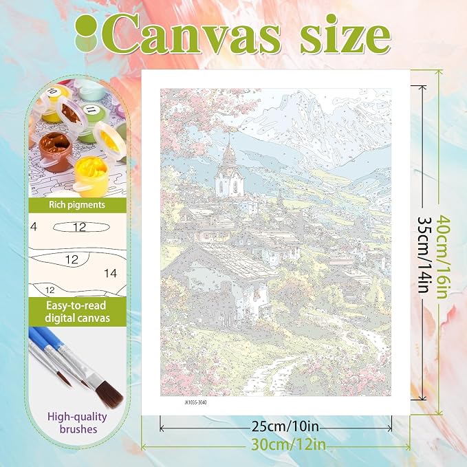 Ycydilirab Landscape Paint by Numbers for Adults-Paint by Number Scenery,DIY Acrylic Paint by Numbers Kits on Canvas Village Drawing Colorful Paintworks Artwork for Adults Beginner 16x20inch