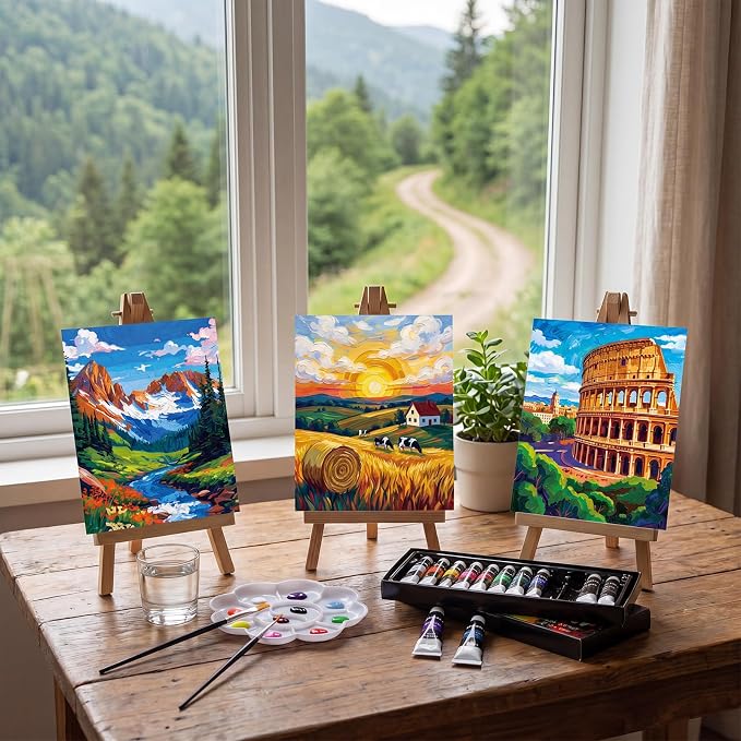 Sherr 24 Pcs Pre Drawn Canvas for Adult, Beach,Scenery, 8 x 10 Inch