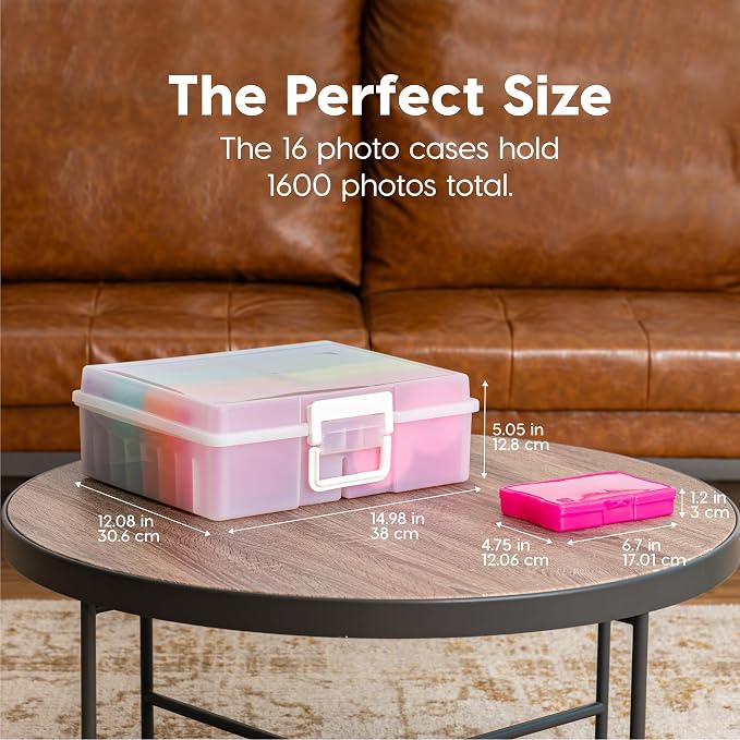 IRIS USA Photo Storage Box |Made in USA| 16 Cases - (2-Pack) - Pearl/Multi