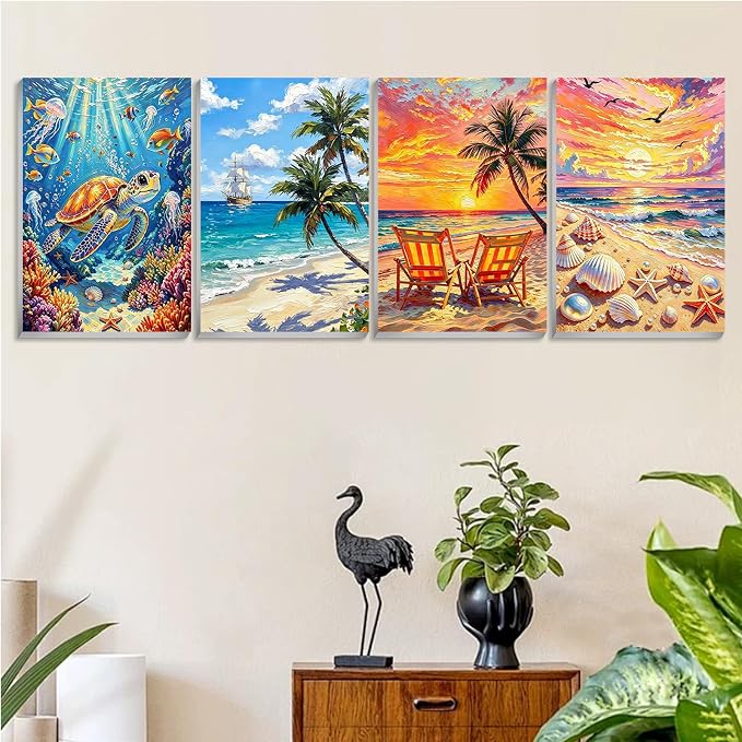 Beach Paint by Number for Adults, Paint by Numbers Kit for Adults 8x12 Inch