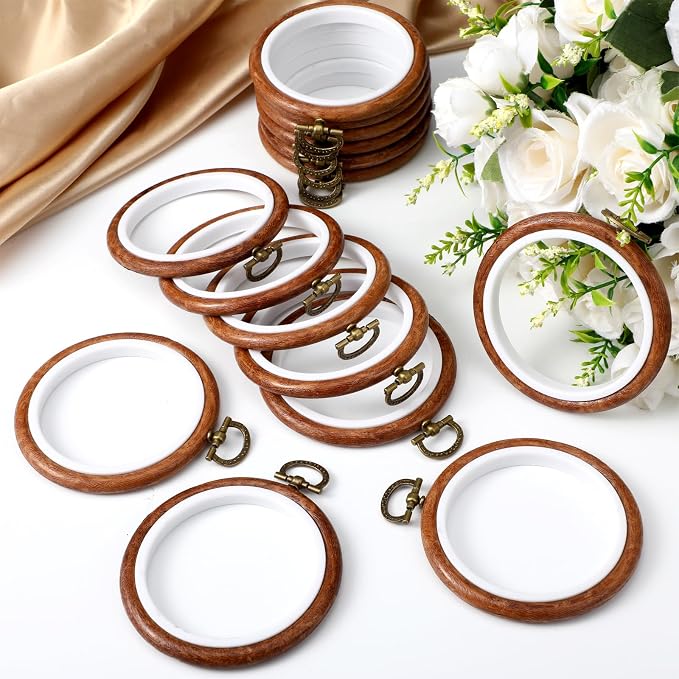 Burbell 15 Pcs Embroidery Hoops Round Wood Frame Cross Stitch,3 Inch | Small Display Frame Ornaments, Imitated Wood with Metal Hooks, DIY Crafts Sewing Hanging Gifts, Christmas Decor Supplies