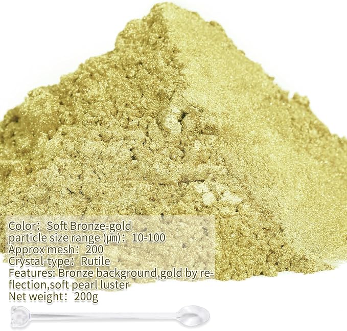 Mica Powder,7.05OZ（200g）,Soft Bronze-Gold Mica Powder Pigment for Epoxy Resin，Lip Gloss，Car Paint，Dye，Soap Making，Nail Polish,Epoxy Resin,Candle Making,Bath Bombs