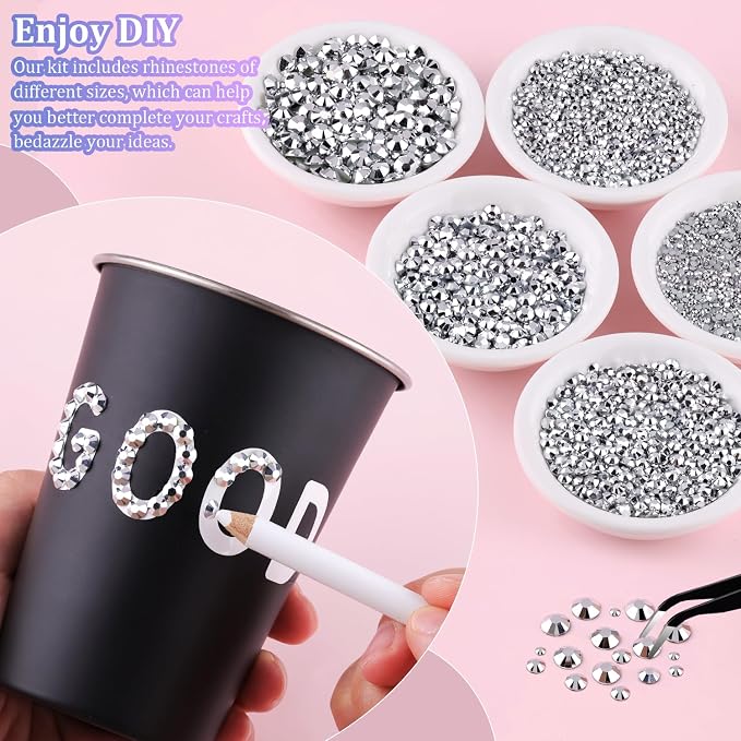 25000Pcs Resin Rhinestones for Crafting, Silver 2-6mm Mixed Sizes Non Hotfix Flatback Gems with 1Pcs Glue, Bedazzling Crystal for DIY Craft Clothing Mugs Tumblers Shoes Fabric Decor Nail Art