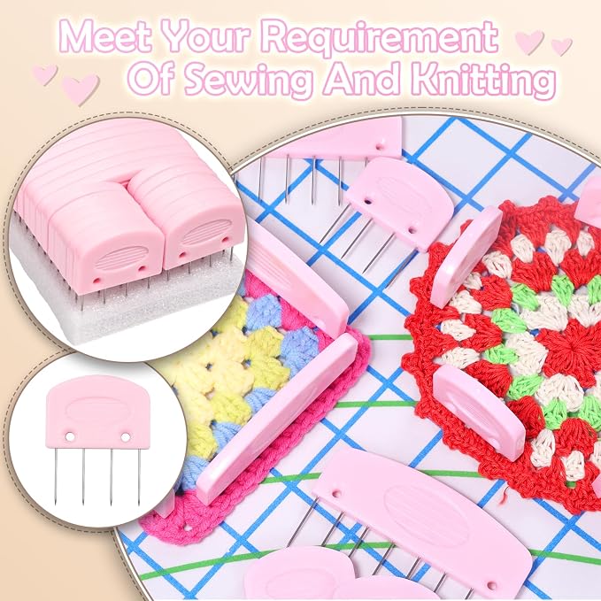 Knit Blocking Pins Kit, 25 Pcs Pink Color Knit Blocking Combs Pins