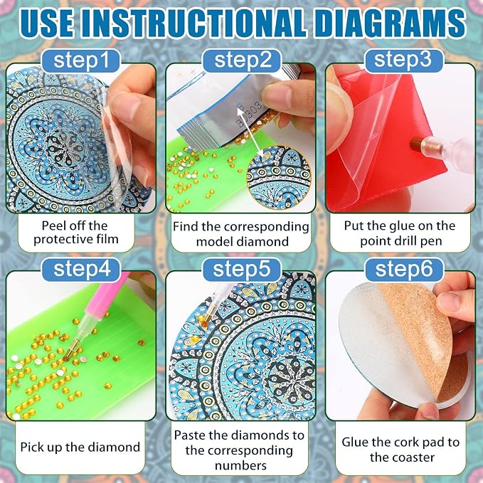UPINS 8Pcs Mandala Diamond Art Painting Art Coasters Kits with Holder | Diamond Art Non Slip Coaster Kits,DIY with Holder crafts for Adults,Diamond Art Painting Kits Supplies for Christmas Gift