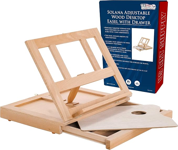 U.S. Art Supply Solana Adjustable Wood Art Easel, Portable Beechwood
