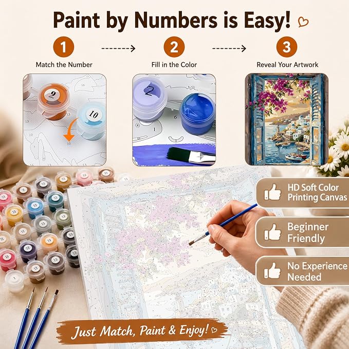 AUKELHJ Paint by Numbers Kit for Adults Beginner, Window View, 16x20 inch | Paint by Number for Adults, Beginner Friendly, High-Definition Color Canvas, Stress Relief, Home Decor, Gifts, Unframed