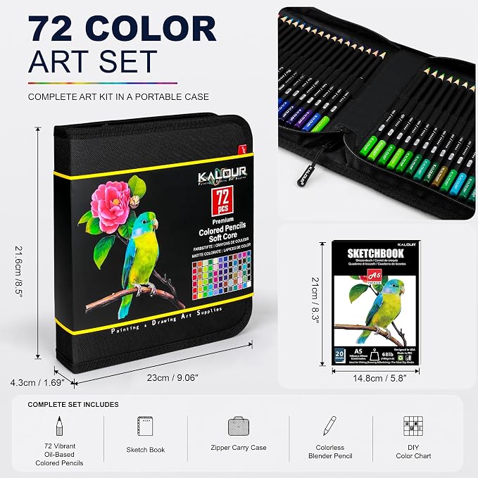 KALOUR 72 Colored Pencils Set, Blending Pencil Sketchbook DIY Color Chart