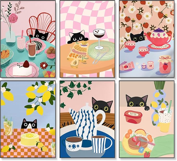 6 Pack Paint by Numbers Kit for Adults Beginner Black Cat, 10x14 Inch | Without Frame Canvas, DIY Acrylic Adult Paint by Number Kits Cat, Stress Relief Craft Kits, For Home Wall Decor Gift