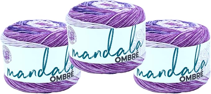 Lion Brand Yarn, Mandala Ombré Yarn, Chi, Purple Multicolor, 3 Pack | Variegated Yarn for Crochet, Knit, Crafts, Soft, Acrylic Fiber for Blankets, Worsted Weight Sweaters, Colorful Shawls