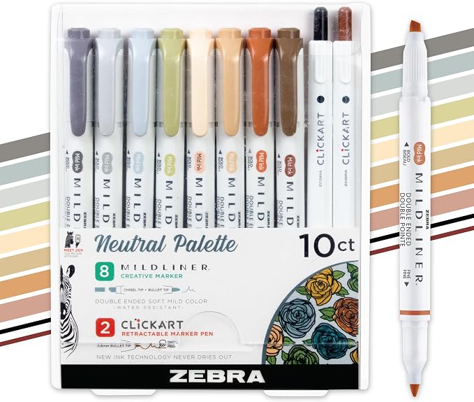 Zebra Pen MILDLINER No Bleed Highlighter, Neutral Vintage, Dual Tip, 10-Pk