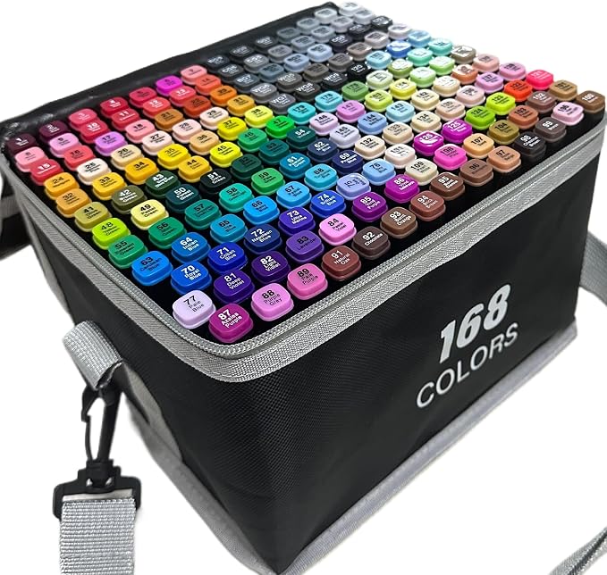 168-Color Dual-Tip Markers Set with Shoulder Bag - Art Markers for Coloring, Drawing & Sketching -Gift for Kids, Teens, Artists