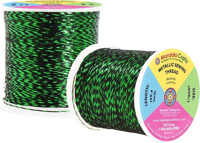 Mandala Crafts Metallic Green Embroidery Floss for Sewing, 218 Yard Spool
