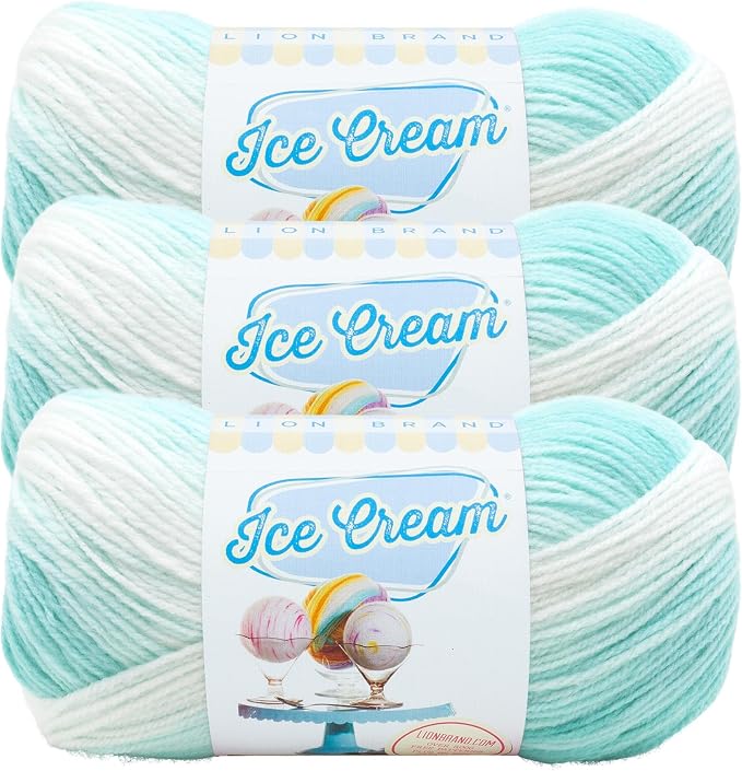 Lion Brand Yarn, Ice Cream Crochet Yarn, Mint, Green, 3 Pack