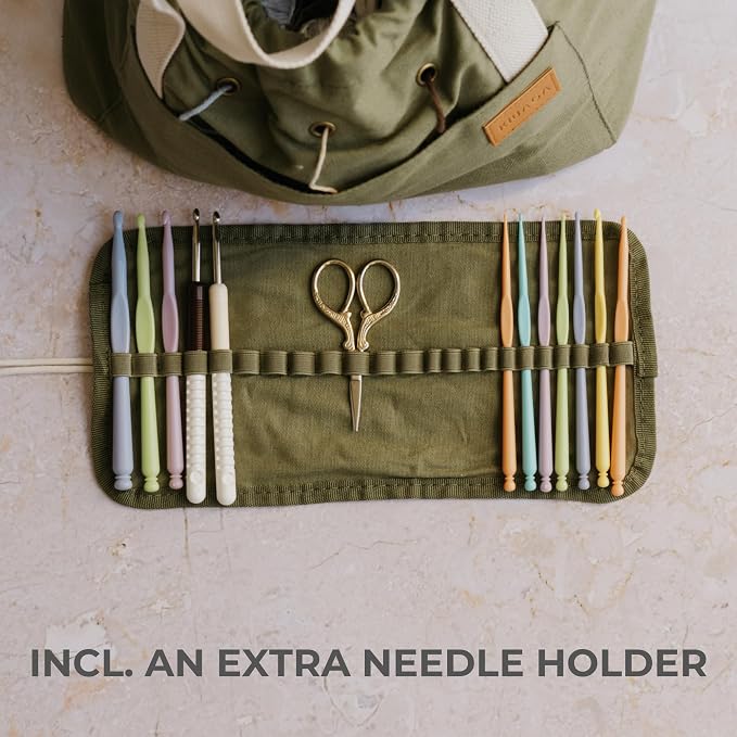 Stylish Crochet Bag Organizer for Yarn - Durable Canvas with 8 Pockets