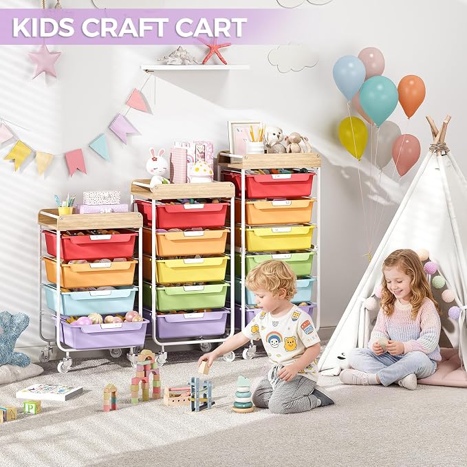 SYKIARIOL Utility Storage Cart with Jelly Bean Color Drawer for Classroom | Rolling Cart with Labeling 6 Drawers, for Kids Room, Dorm, School, Storage Study Arts Craft Sewing Supplies Organizers