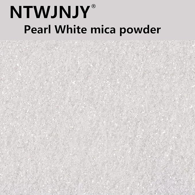NTWJNJY Pearl White Mica Powder, Natural Shimmer Mica Powder | for Epoxy Resin/Candle/Soap/Lip Gloss/Slime/Bath Bombs/Quicksand/Car paint pigments.Candle Dye,Soap Making Dye(50g/1.7oz)