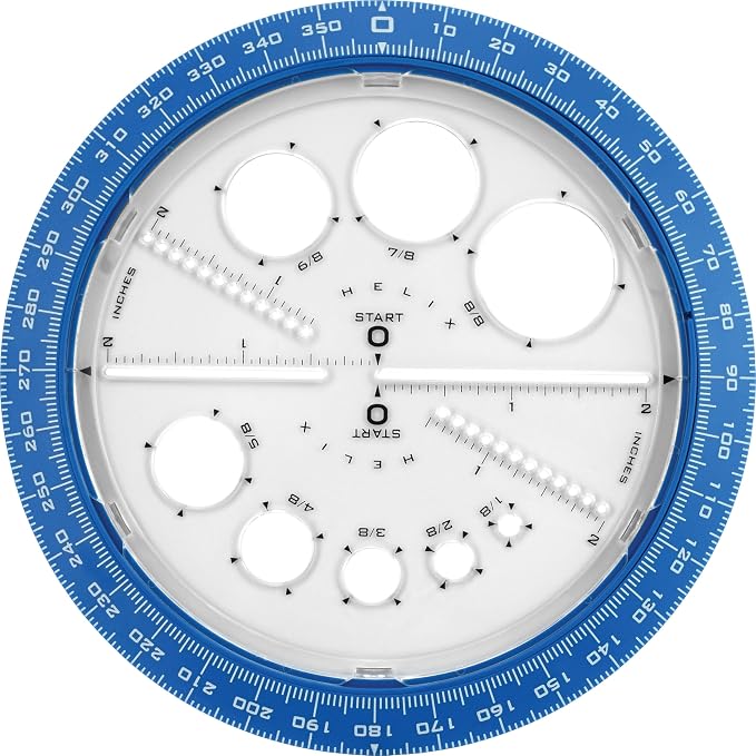 Helix Angle and Circle Maker with Integrated Circle Templates, 360 Degree, 6 Inch / 15cm, Assorted Colors (36002) | Integrated Templates - Geometry and Math Tool - Ideal School Supplies for Students - Precise Drafting and Drawing